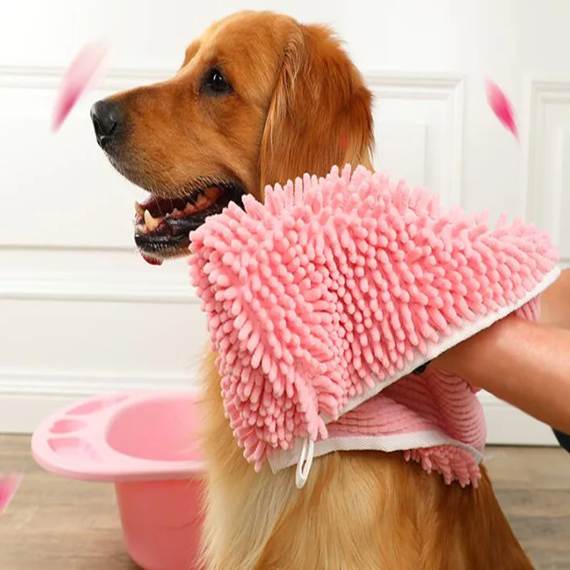 Microfiber Pet Bath Towel Ultra Soft Microfiber Chenille Dog Dry Towel Hand Pockets Super