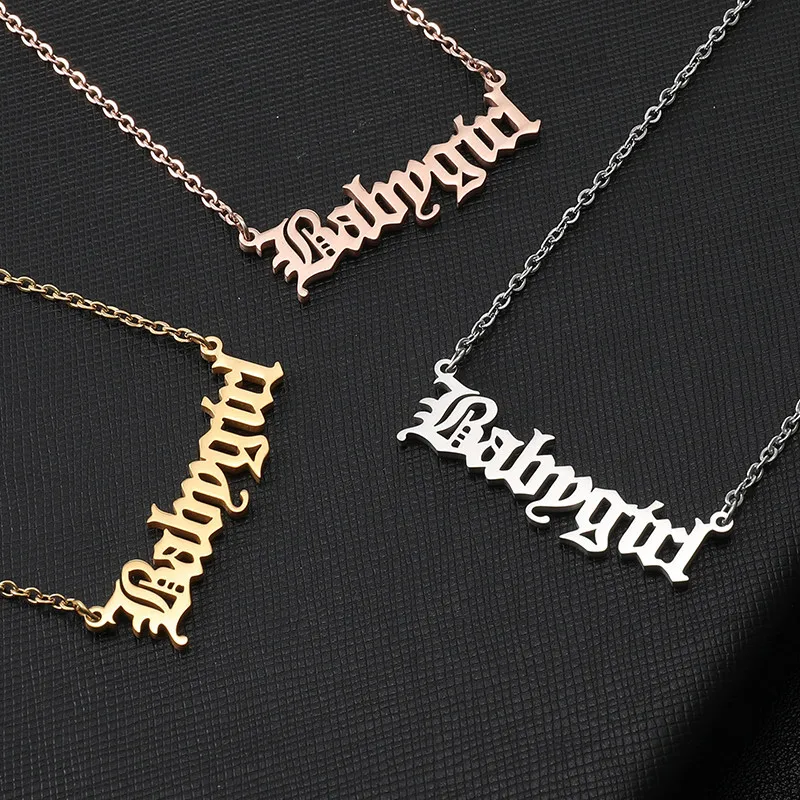 

Creative Name Pendant Stainless Steel Necklace Old English Letter Babygirl Necklaces (KSS260), Same as the picture