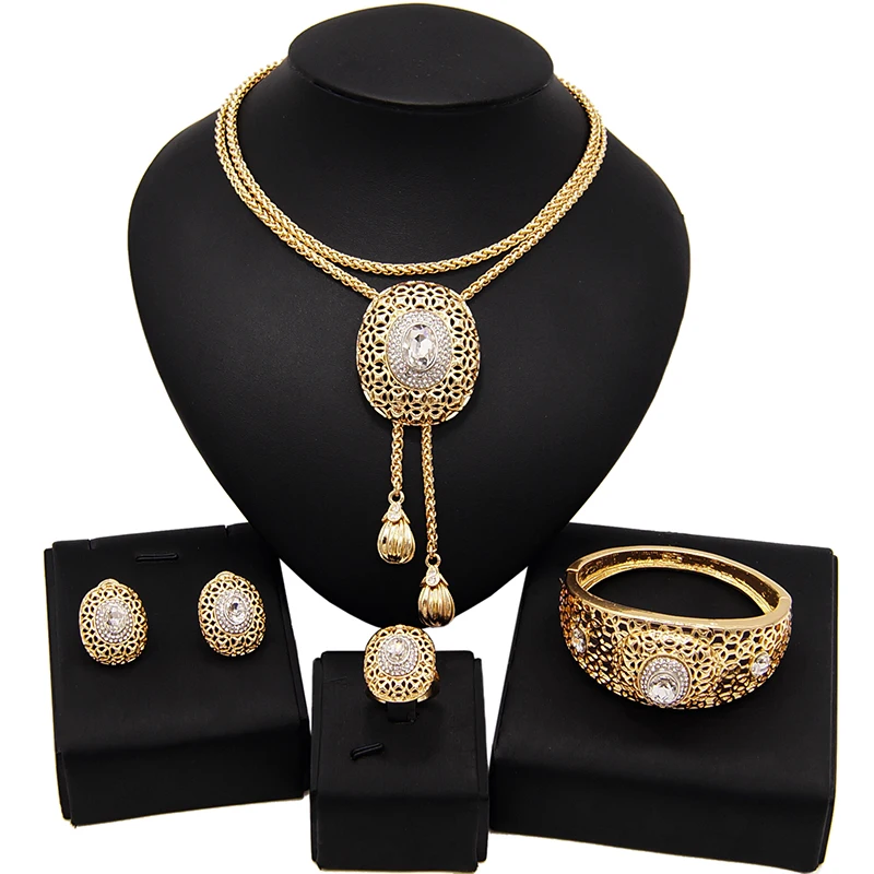 

Yulaili Luxury Indian Costume Wedding Necklace Jewellery Sets Copper Alloy Gold Plated Sweater Long Necklace Jewelry Set