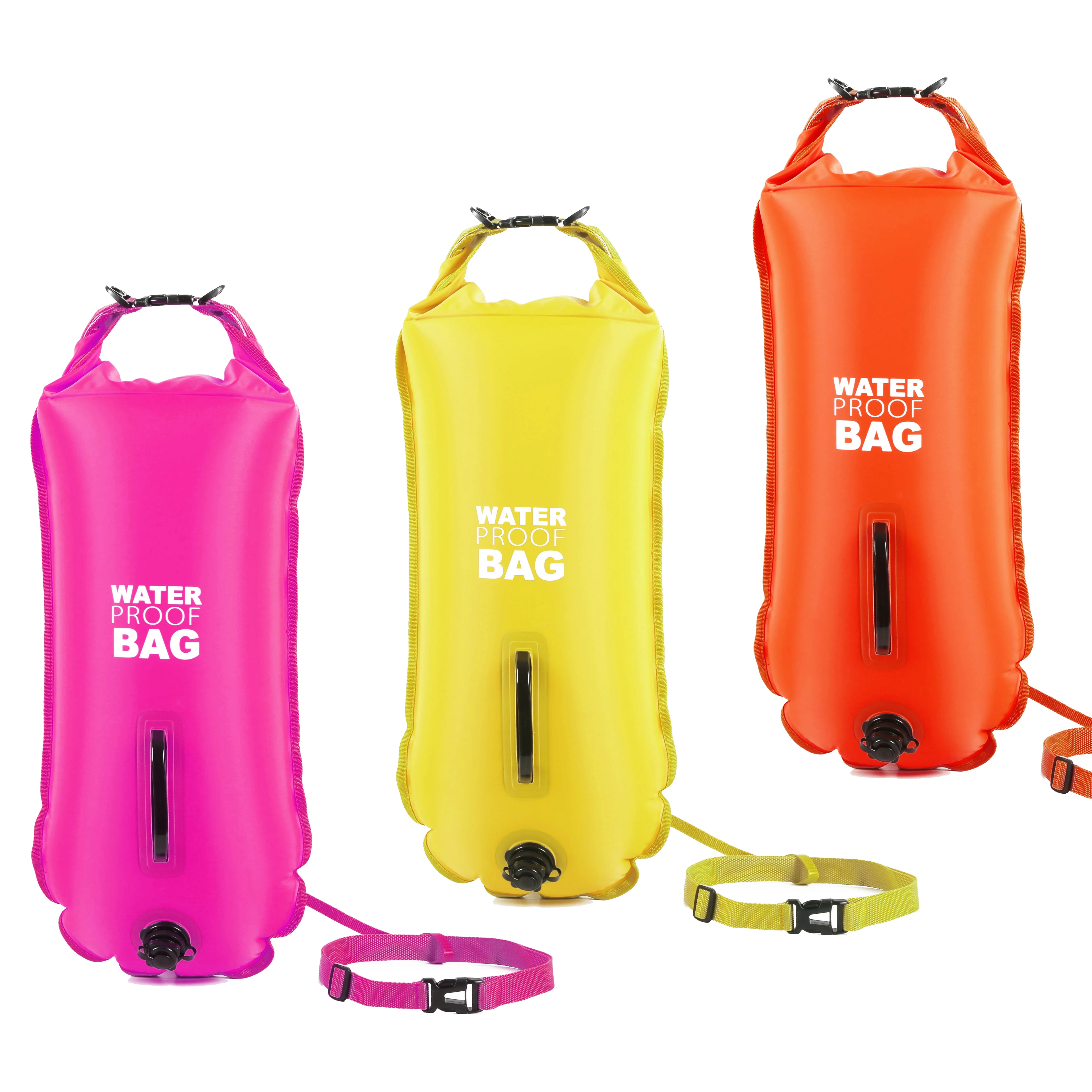 

Nylon Swim Buoy Inflatable Floating for Open Water tow floating Swim Buoy Bag Factory, Yellow orange pink