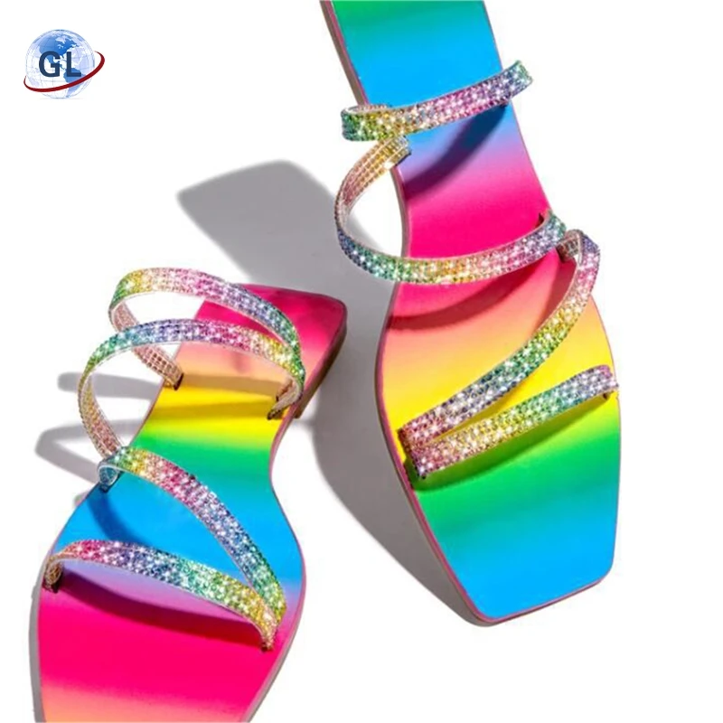 

Summer Woman Sandals New Arrivals 2021 Slippers Women Flat Sandal Rainbow Colorful Shoes For Women