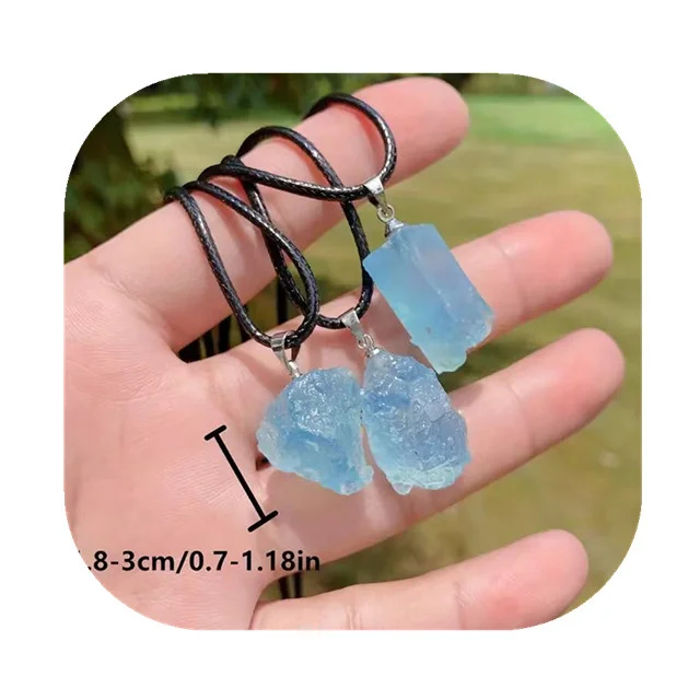 

natural crystals wholesale fashion jewelry with black rope natur aqua blue aquamarine rough stone pendants for gift