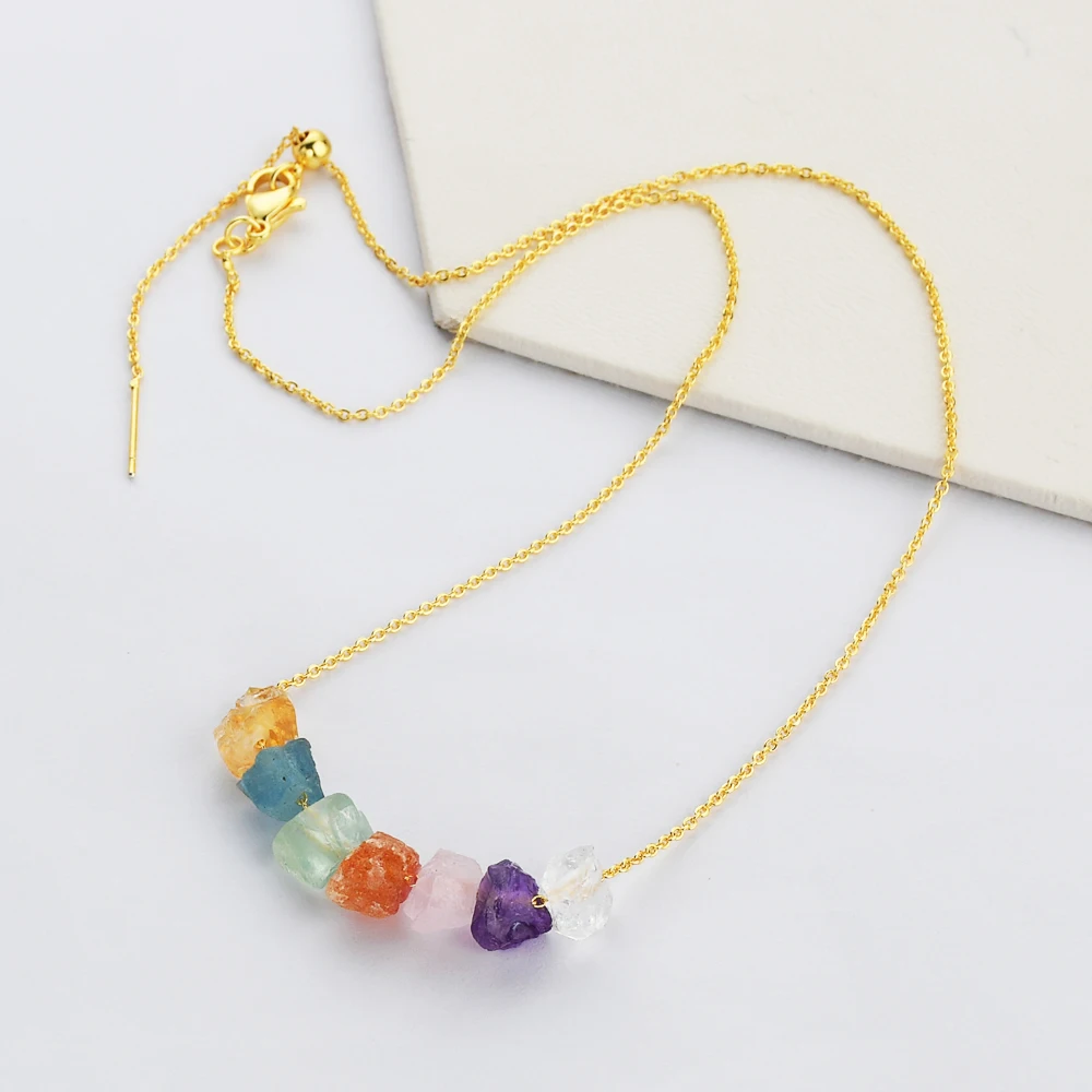 

SS211 Gold Plated Drilled Birthstone Stone Moonstone Aquamarine Healing Crystal Silver Necklace