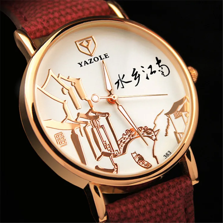 

yazole 363 wholesale cheaper Leather lady watch fashion girls luxury hand watch for luscious woman's watch, Golden and white dial