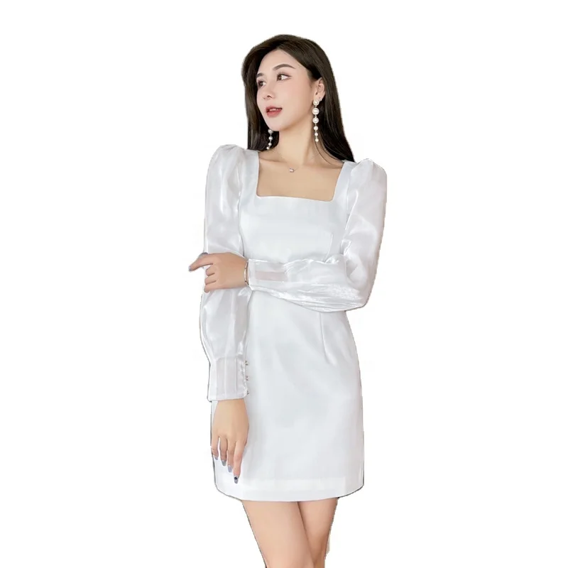 

Women Banquet High-end White Evening Party Dress Long Sleeves Ladies Dress, Customized color