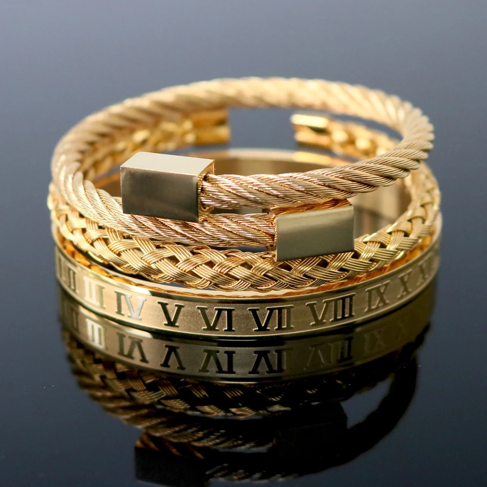

3pcs/set Royal Roman Bracelets & Bangles Love Bangle For Men stainless steel Bracelet Male Men's Jewelry