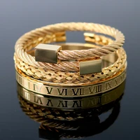 

3pcs/set Royal Roman Bracelets & Bangles Love Bangle Bracelet For Men stainless steel Rectangle Bracelet Pulseira Men's Jewelry