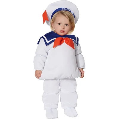 

Ghost Busters StayPuft Marshmallow Man Cosplay Costume Kids Boy Girl Ghostbusters Cosplay suit Halloween Party Costumes prop, As show