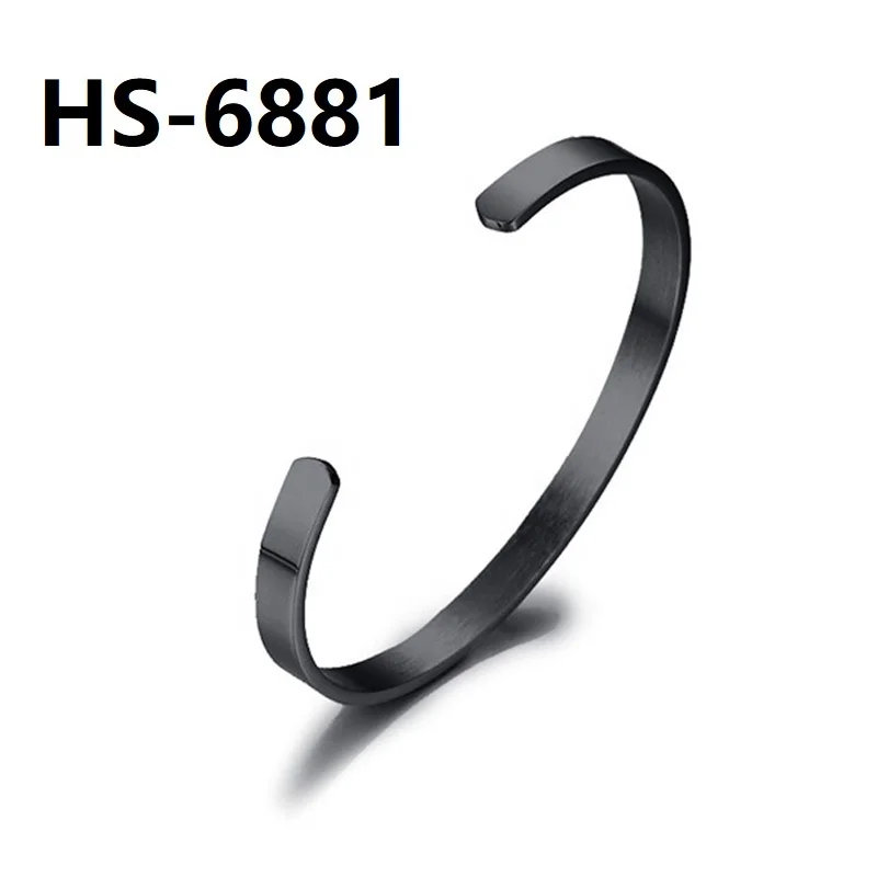 

HS-6881 304 or 316L Stainless Steel Men & Women PVD Black bangle cuff bracelet