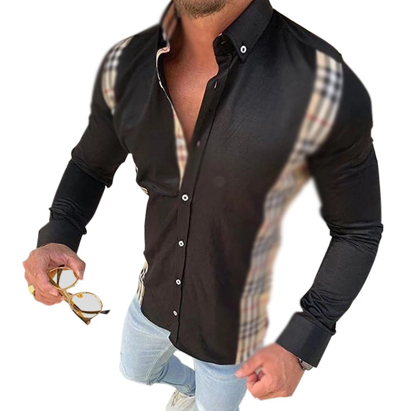 

Long Sleeve Mens Plaid Shirt Summer Fashion Turn-down Collar Slim Fit Printed Shirts for Men Man Shirt 2021, Custom color