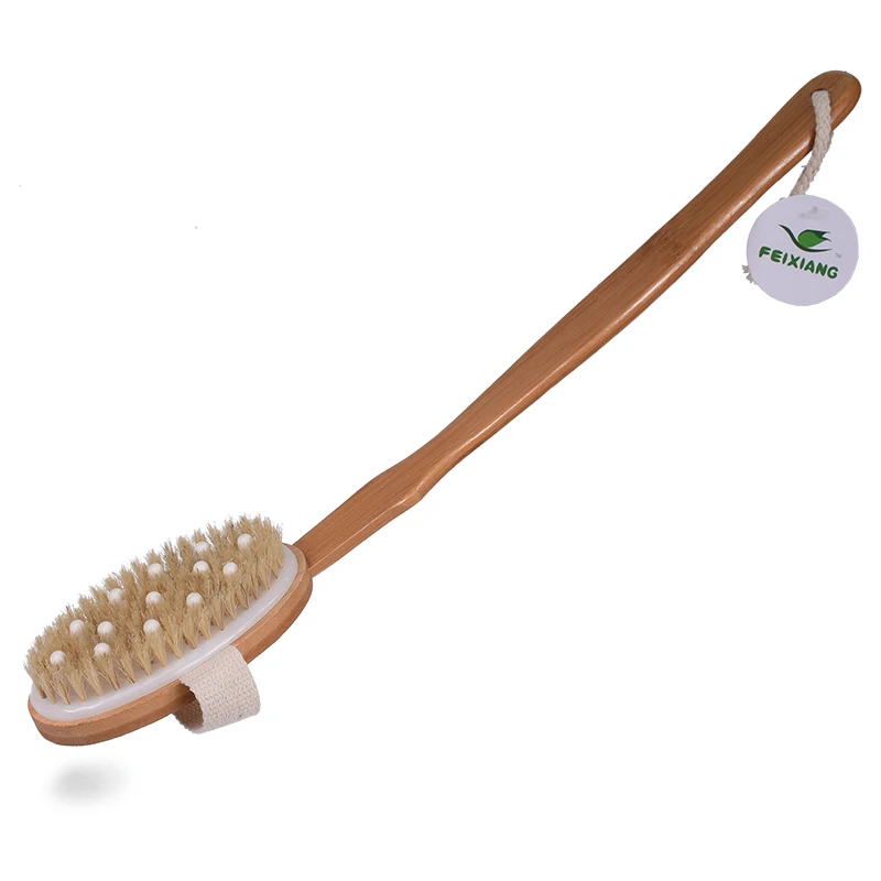 

TREESMILE long handle bath brush Removable bamboo exfoliating bristle Massage body dry brush OEM logo Natural brushes Factory