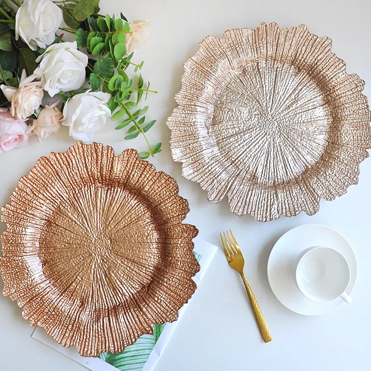 

Creative wedding decoration champagne glass reef charger plates in bulk