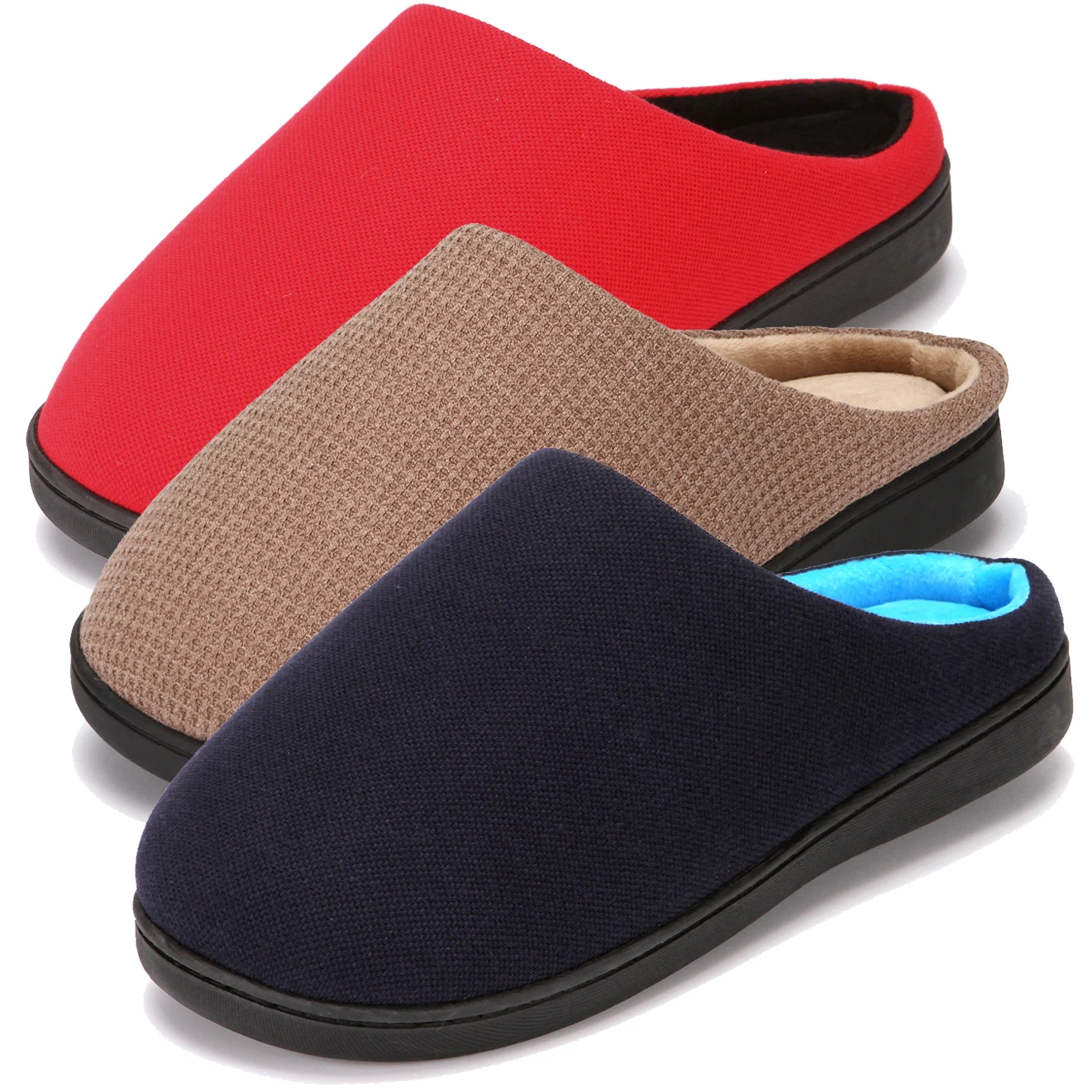 

High Quality Memory Foam Two-Tone Coral Fleece Lined Clog Scuff House Shoes Indoor & Outdoor Winter Shoes Women Men Slippers, Blue,brown,red