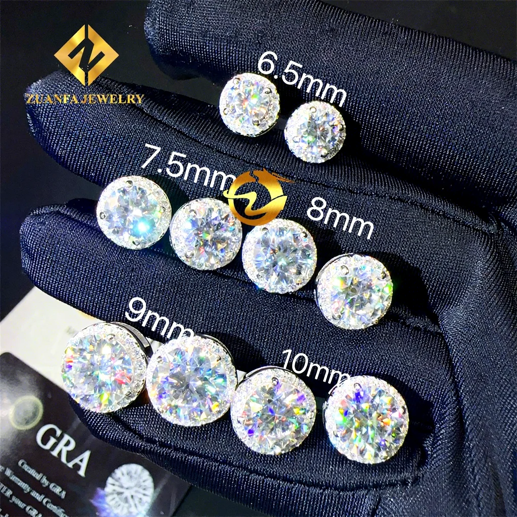 New Arrivals Fashion Style Pass Diamond Tester 4mm-10mm Screw Back Iced Out Man Round VVS1 Moissanite Diamond Hip Hop Earring