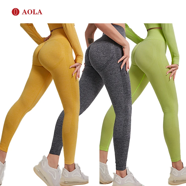 

AOLA Hot selling high waisted workout mesh yoga leggings with custom logo for women, Picture shows