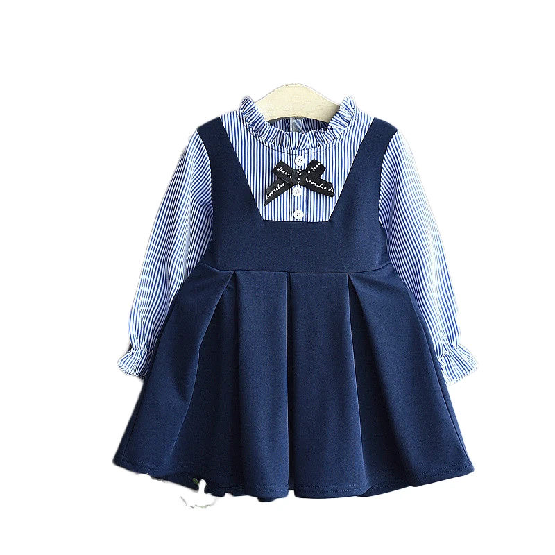 

Korean hot selling boutique temperament small fresh autumn striped long-sleeved new kids children girl dress