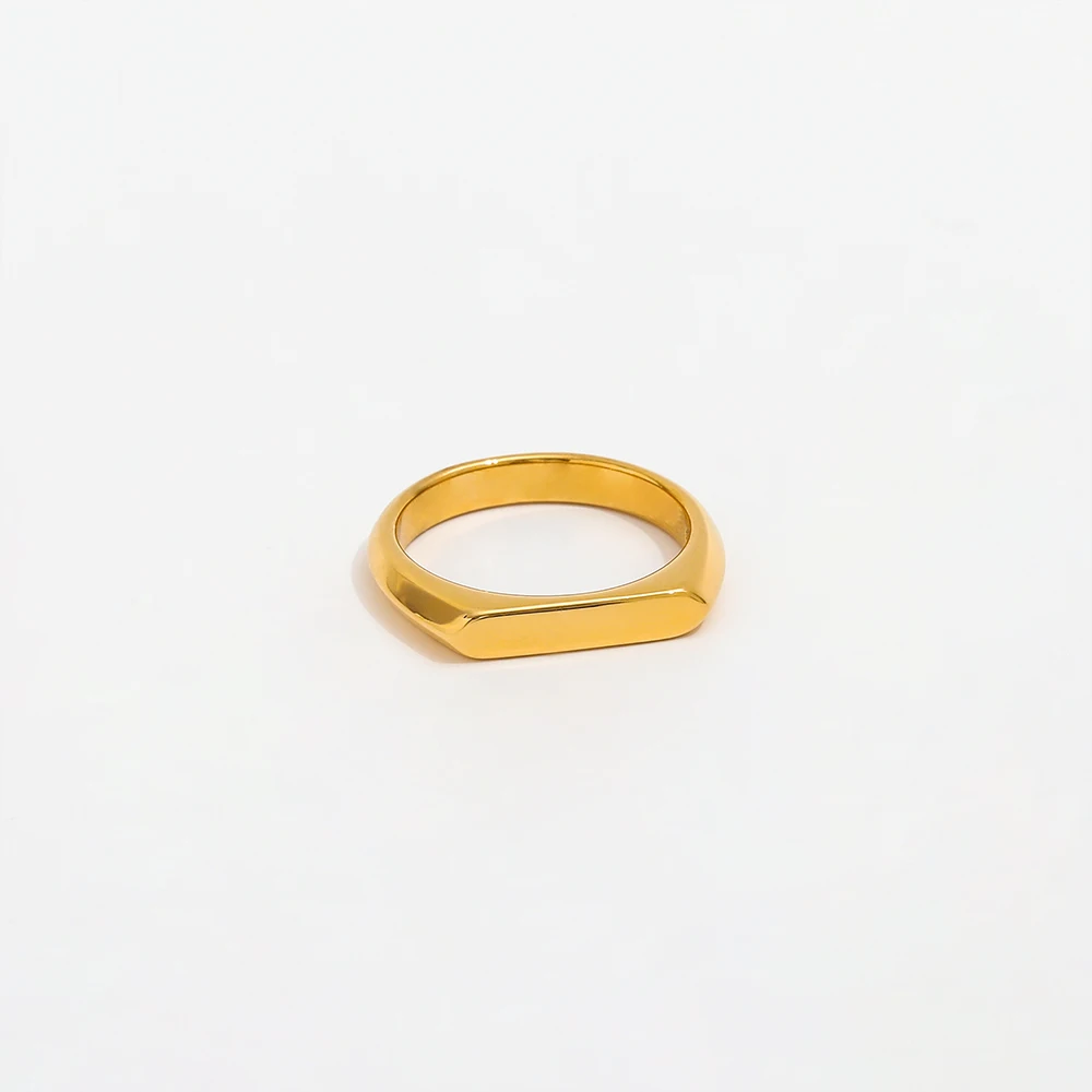 Joolim Stainless Steel Jewelry Wholesale 18K Gold Plated Cambered Surface D Open Ring for Women Fashion Ring