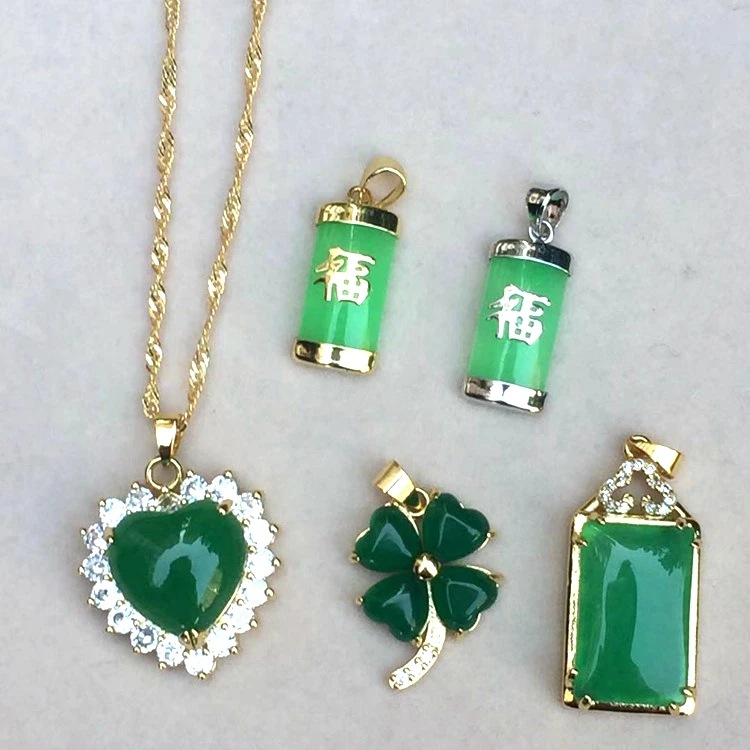 

Jialin Jewelry hot selling fashion 18k gold plated jade pendant green agate pendant around necklace