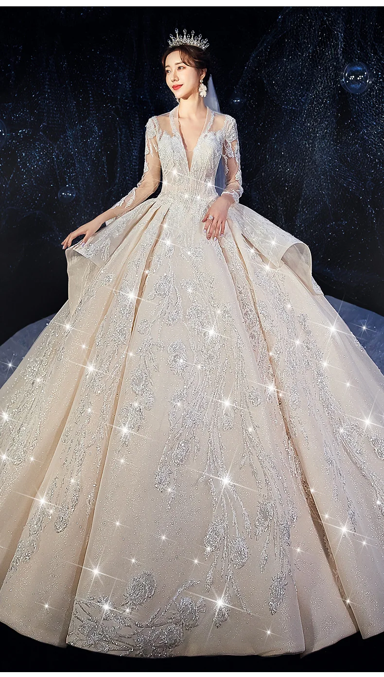Heavy Industry Luxury Wedding Dress 2020 New Bride Dress Long Sleeve Tailoring Luxury Luxury Super Super Fantasy Princess Buy Queen Wedding Dress Luxury Wedding Dress Diamond Wedding Dress Product On Alibaba Com