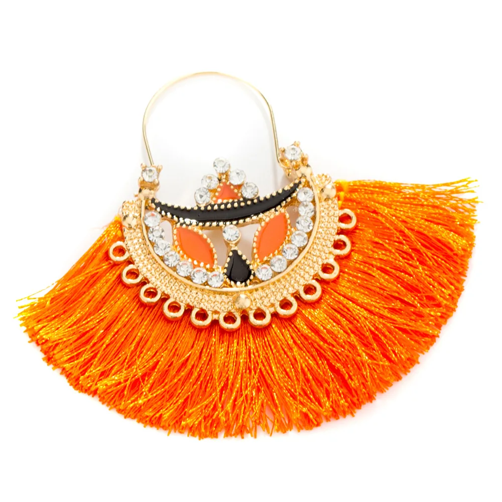 

JUHU New orange Bohemia diamond fan shape tassel and alloy ear buckle simple earrings classic metal alloy jewelry for women, Gold