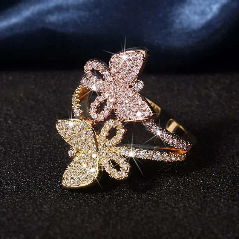 

Fashion Jewelry Women Trendy Butterfly Ring Shiny Cubic Zirconia Bride Wedding Anniversary Rings for Female