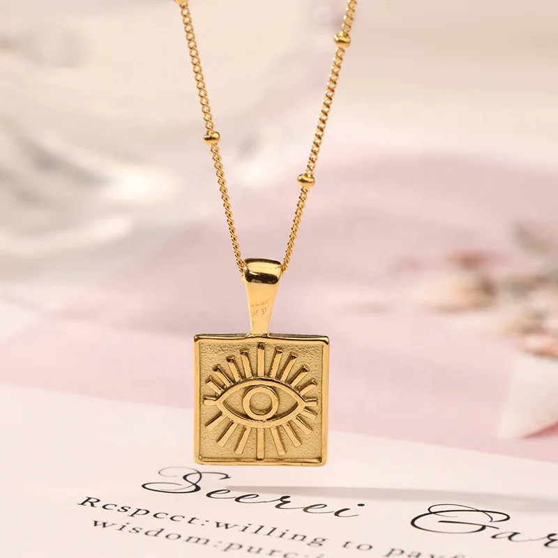 

Wholesale Custom 18K Gold Plated Stainless Steel Jewelry Lucky Turkish Devil Evil Eye Charm Pendant Choker Necklace, As picture