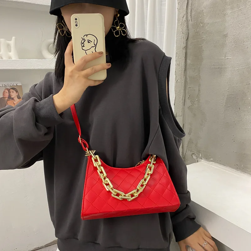 

Bolso fashion chains shoulder diamond pattern luxury armpit designer lady handbag pu leather underarm bag purse handbag