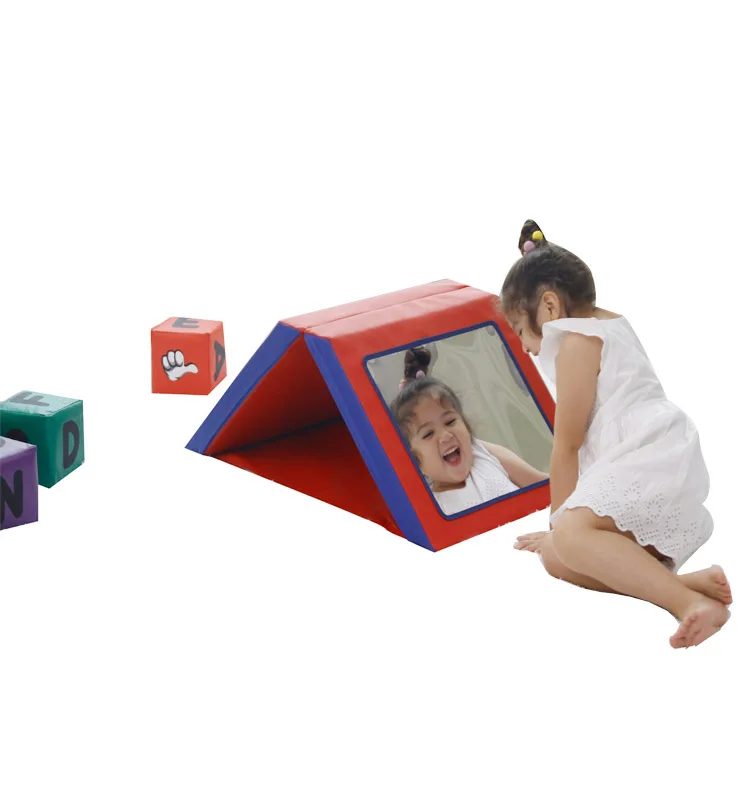 

Early educational indoor kids soft play equipment kids mirror train play mat kids folding play mat for kindergarten, Blue and red