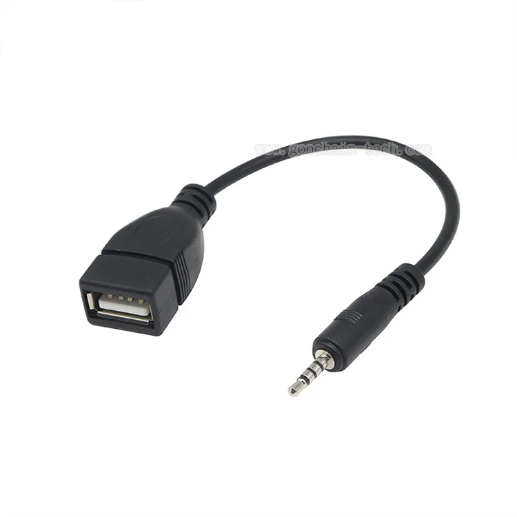 

High Quality Cheap 3.5mm Male Aux Audio Plug Jack to Usb 2.0 Female Converter Cable Adapter, Black.white