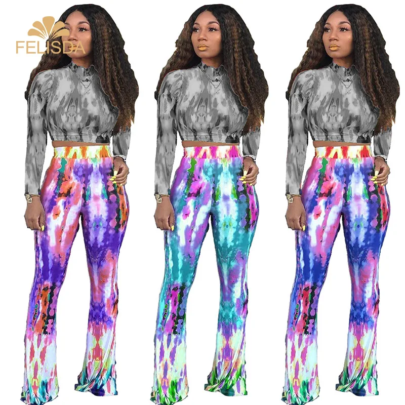 

Fashion High Waist Flare Pants Women Tie Dye Trousers & Pants