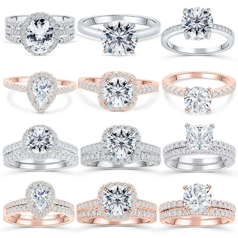 White Gold With Diamond Gold-Plated Flower Pattern for Anniversary 925 Sterling Silver Ladies' Engagement Wedding Ring