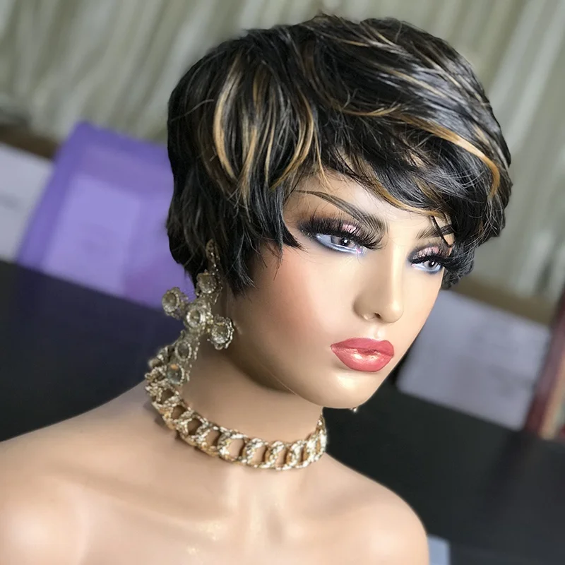 

SHY New Arrival Short Wig Color 100% Synthetic Hair Pixie Cut Human Hair Wig Ombre Color Synthetic Hair For Black Women