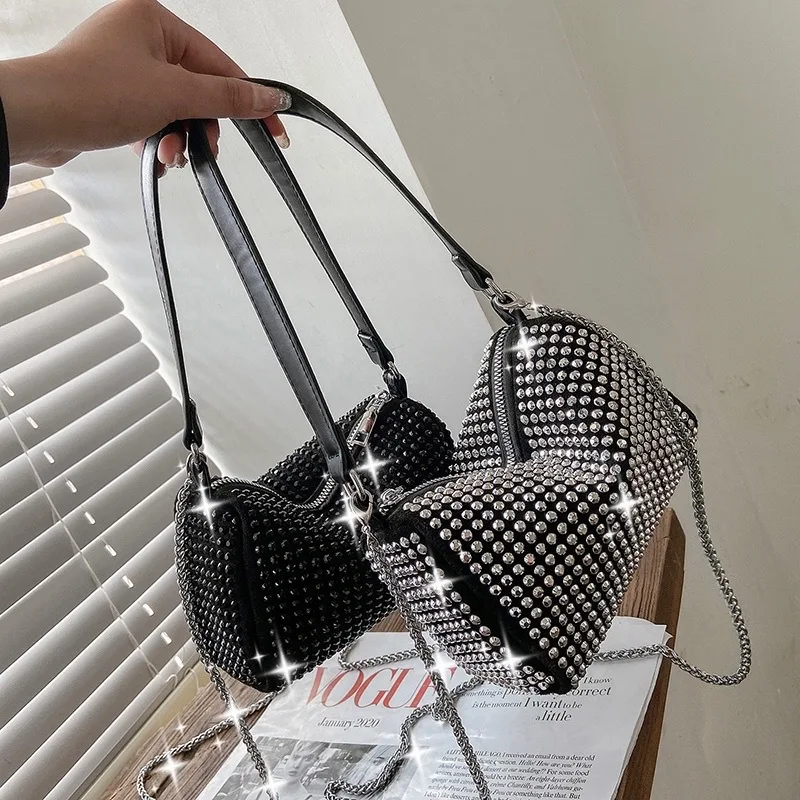 

2022 Rhinestone bag shiny flashing diamond full mini bags new luxury brand designer female underarm bag, As the pictures