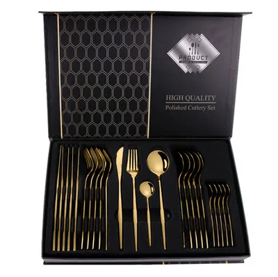 

Top seller 24 Pieces party wedding copper gold color cutlery stainless steel flatware set, Black/white/pink/red/blue/dark green/gold/silver