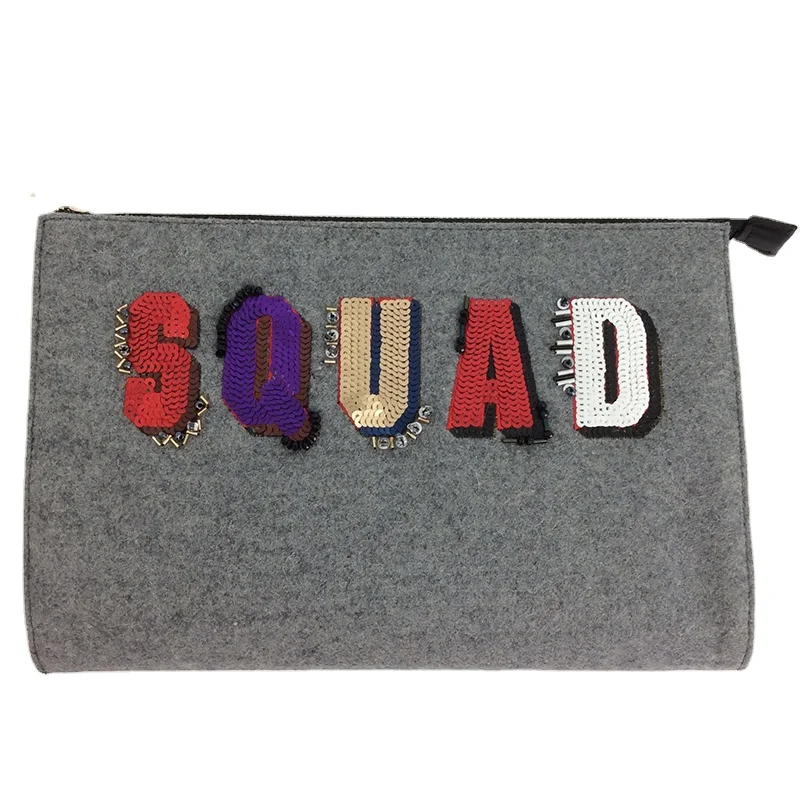 

SQUAD Felt Clutch Bag Trendy Suede Leather Black Clutch Evening Women Bag, Grey