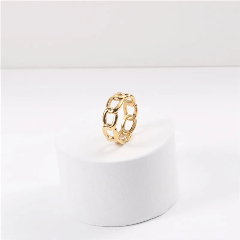 

Never Fade High Quality Titanium Steel Finger Jewelry 18K Gold Plated Chunky Link Chain Stainless Steel Band Rings
