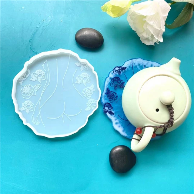 

J183 Free Sample DIY Shiny Resin Irregular Rose Flower Sexy Body Silicone Coaster Mold