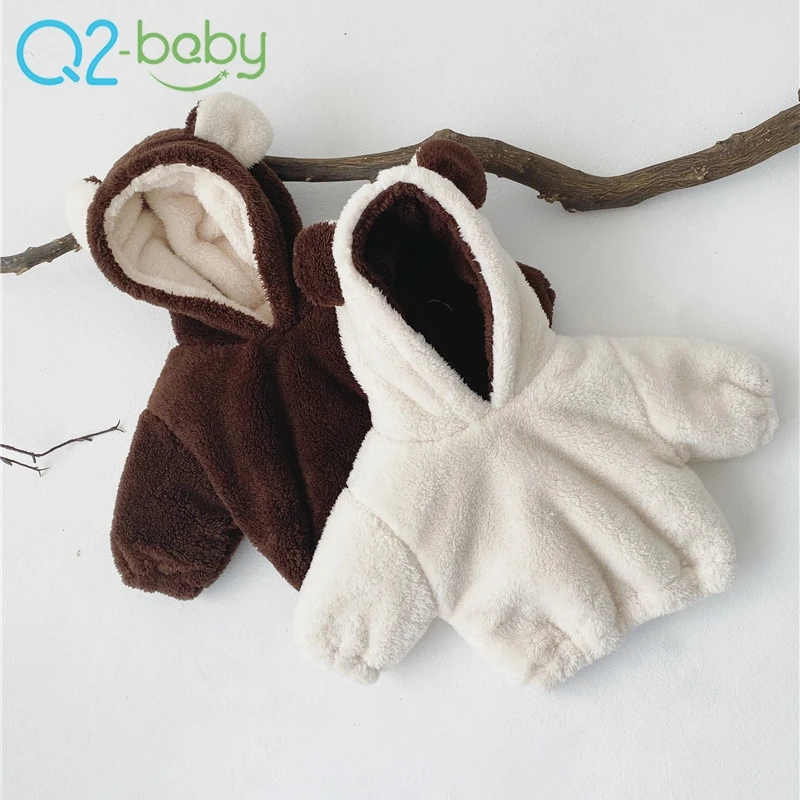 

New lovely fleece suits thick warm bear style sweater baby clothing 2 piece set 2523