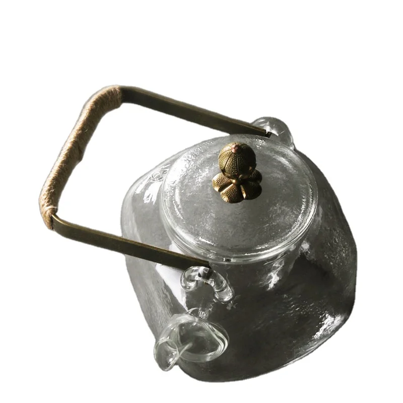 

600ML Brewing Loose Leaf Tea Glass Heatable Tea Pot With Infuser and Copper Handle