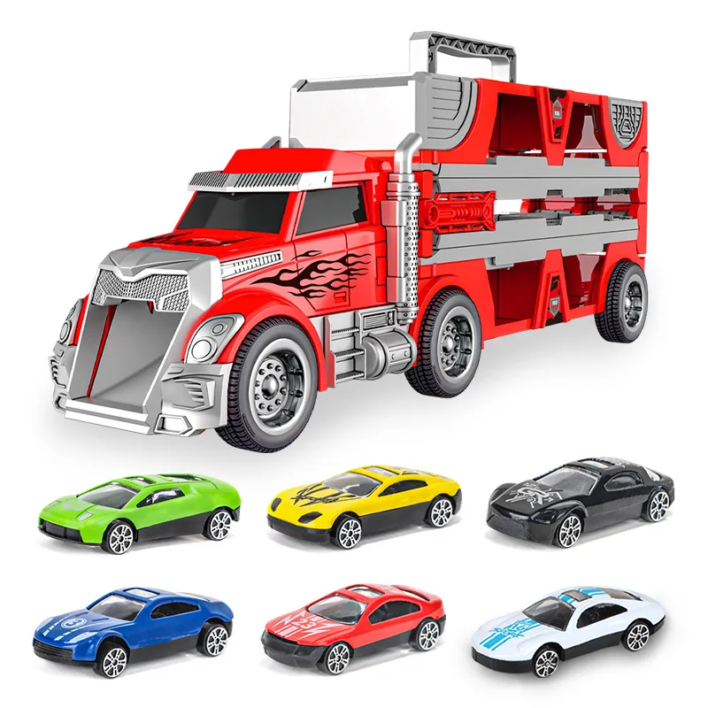 

New Diecast Car Toy Model Car 1:8 scale Folding Storage Transport Portable Container Truck with Road Signs Diecast Toys