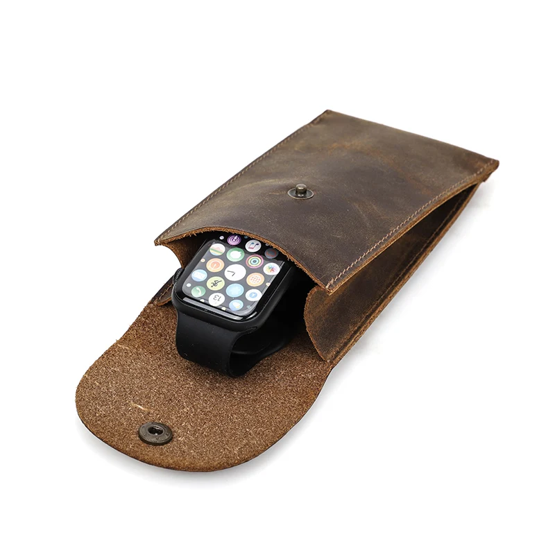 

Accordion Shrink Watch Travel Pouch Case Box Nubuck Cow Leather Watch Bag Case Organizer Big Storage Case for Apple Watch, Coffee