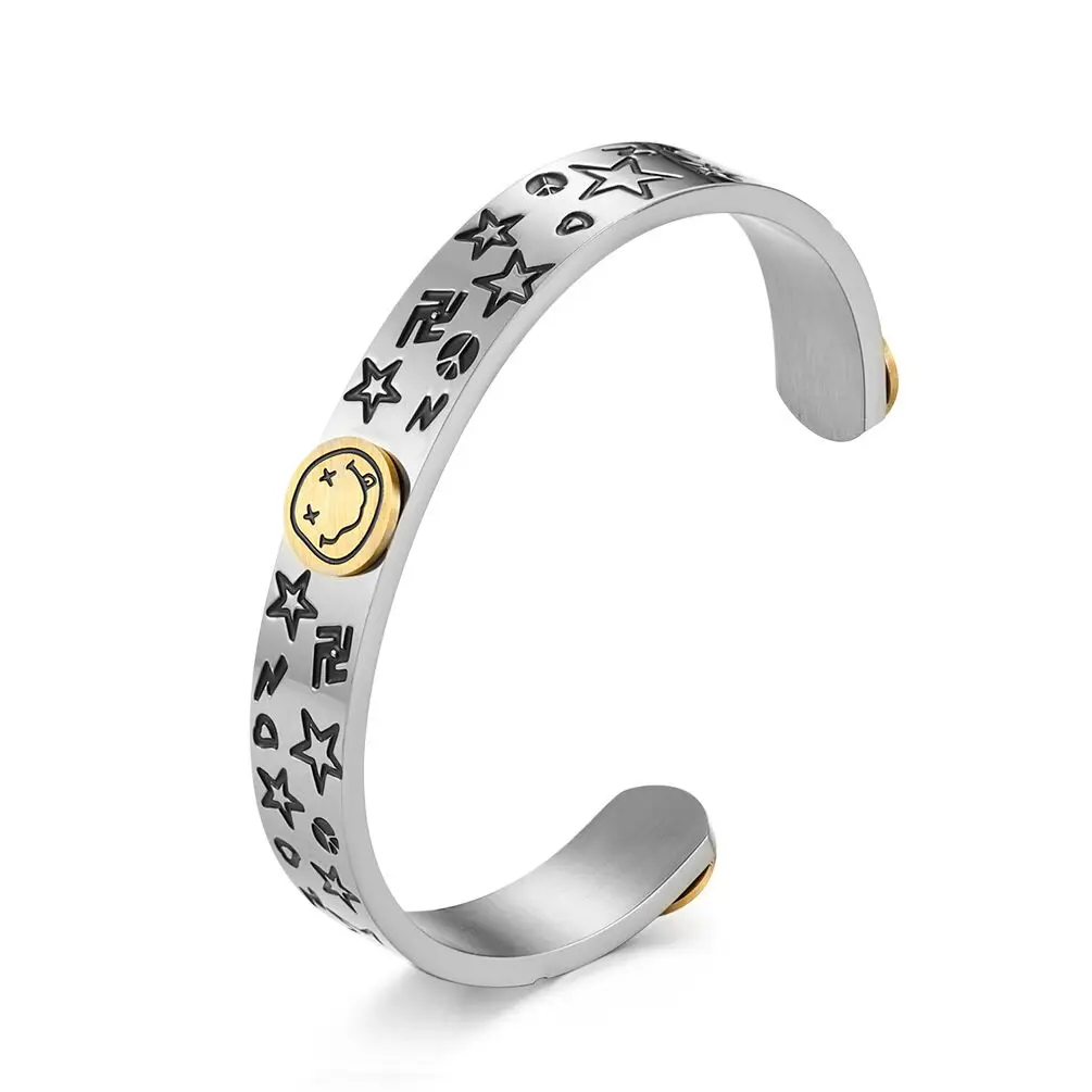 

new product ideas 2021 Qings stainless steel hip hop star men cuff bracelet