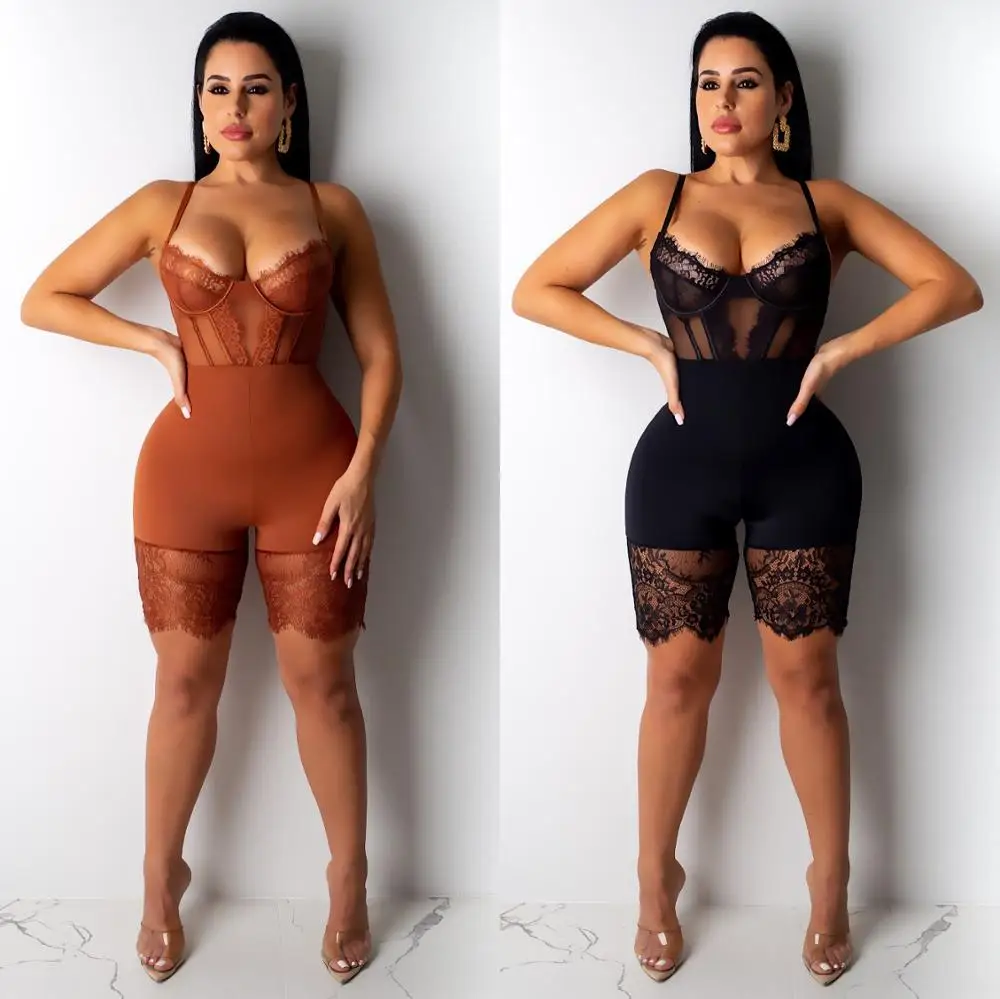 

Summer Sexy Lace Deep V Neck tight Jumpsuits Rompers Women bodycon Jumpsuit Short Club Party Bodycon Playsuit Spring New