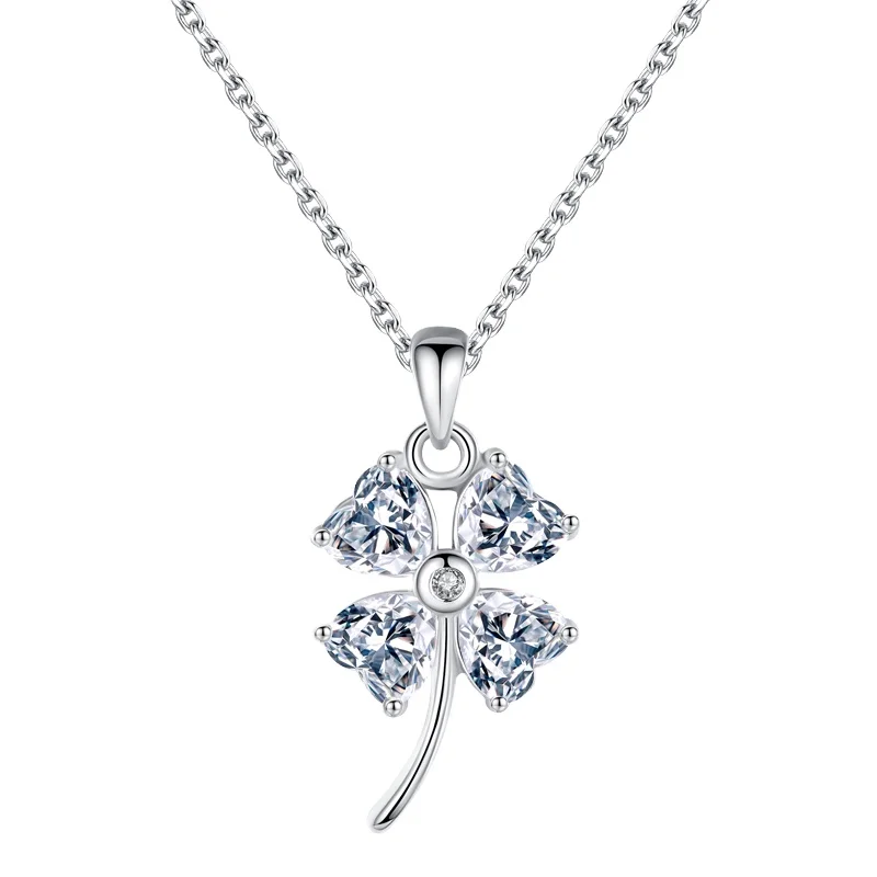 

Dropshipping Spring Necklace 925 Silver Jewelry Shiny Cubic Zirconia Lucky Four Leaf Clover Necklace