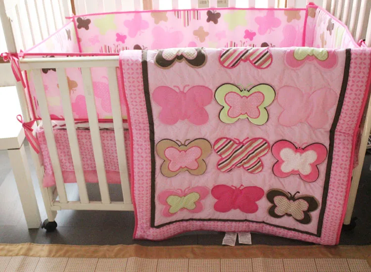 Pink Butterfly Baby Crib Sets Bedding Nursery Bedding Cotton 7