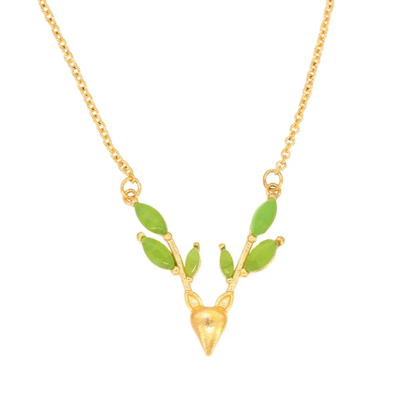 

Vietnam Sand Gold Couple Gifts A Deer With You Inlaid Gemstone Necklace Fashion Brass Gold-Plated Necklace For Lovers Gift