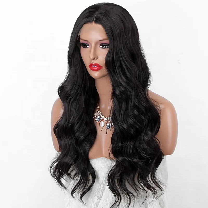 

Aliblisswig 24" High Quality Heat Resistant Synthetic Lace Front Wig Glueless Black Long Wavy Lace Front Synthetic Hair Wigs, Black lace front wigs