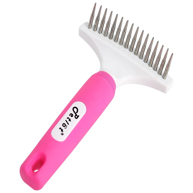 

Wholesale 16 Teeth Rake Comb Stainless Steel Brush Pet Open Knot Detangling, Pink