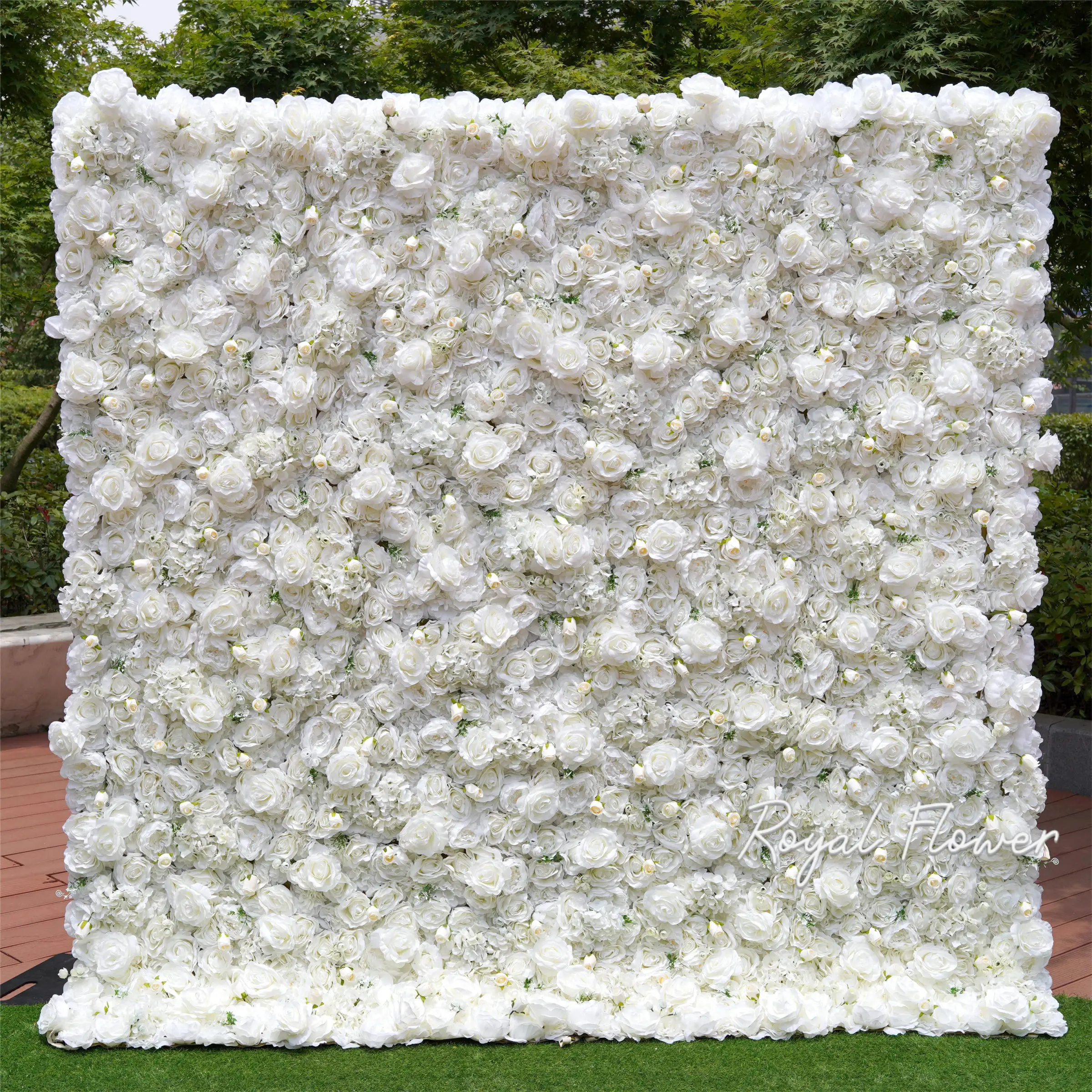 2024 New 5d Flower Wall White Silk Rose Zipper Flower Wall 8x8 for Wedding Wall Decorations