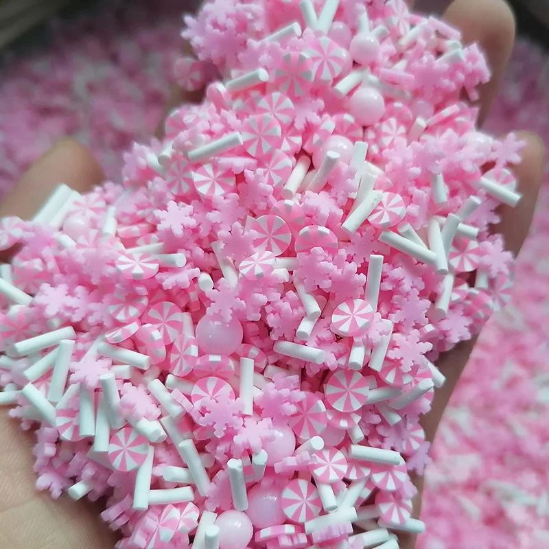 1kg DIY Craft Slime Sprinkles Pink Snowflake Acrylic Beads Peppermint Candy Mix Polymer Clay Sprinkles Slices